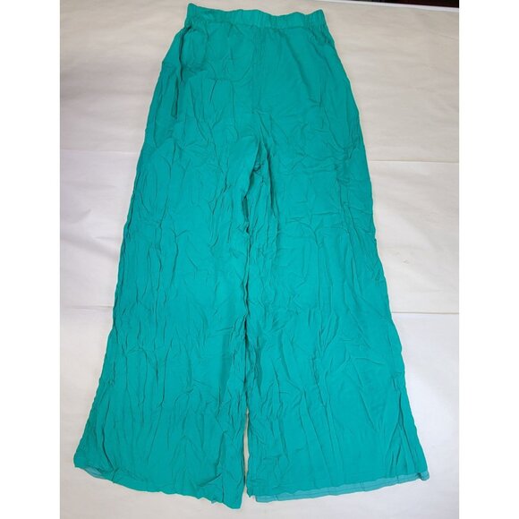 GeeGee Wide Leg Pants Jade Green Smocked Elastic Waist Womens Small New - Picture 2 of 7